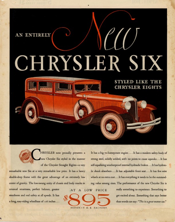 An entirely new Chrysler Six, styled like the Chrysler Eights, 1931