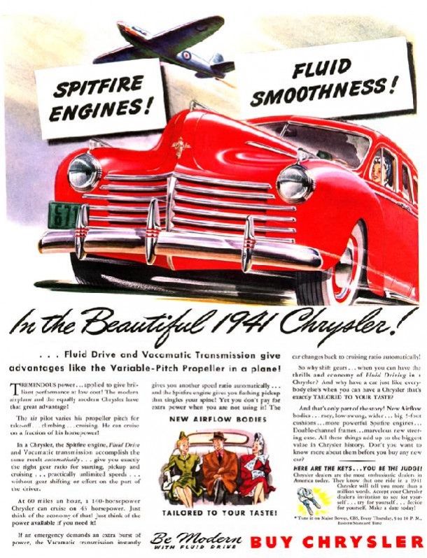 Be modern with fluid drive, buy Chrylser, 1941