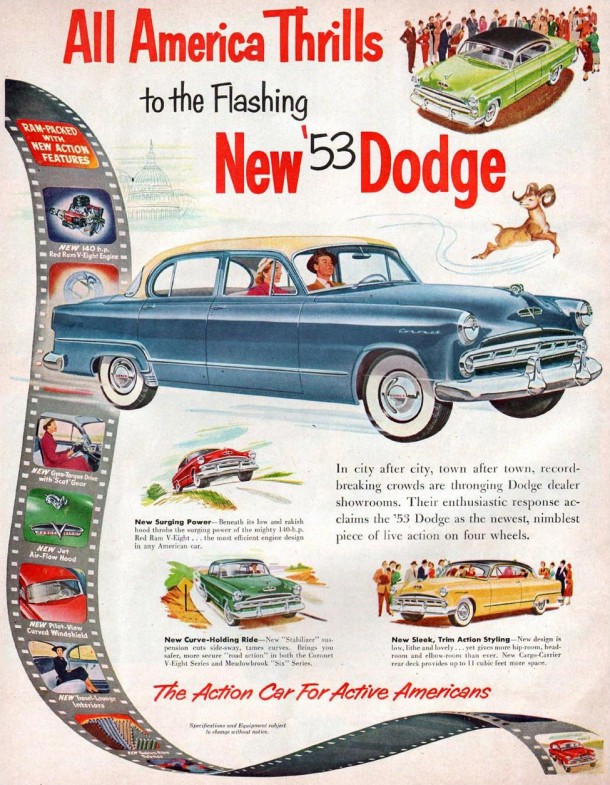 All America thrills to the flashing new '53 Dodge, 1952