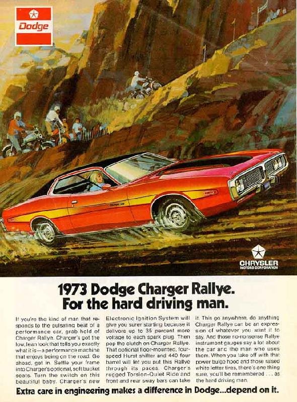 Dodge Charger Rallye. For the hard driving man, 1973