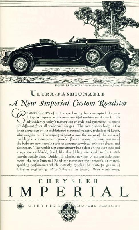 Ultra fashionable a new Imperial Custom Roadster, 1929