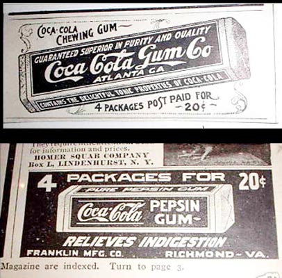 Coca-Cola pepsin gum ads 1904-1905