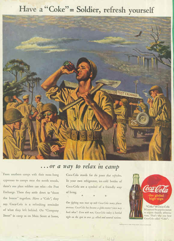 American soldiers at Post Exchange, Coca-Cola ad 1944