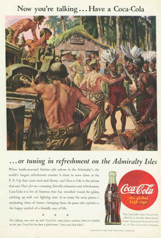 American soldiers in Admiralty Isles, Coca-Cola ad 1945