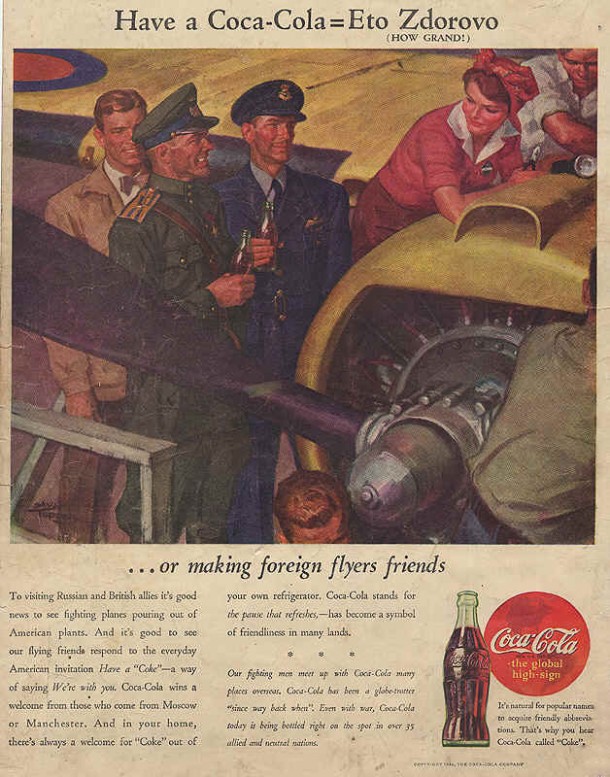 Russian and British pilots, Coca-Cola ad 1944