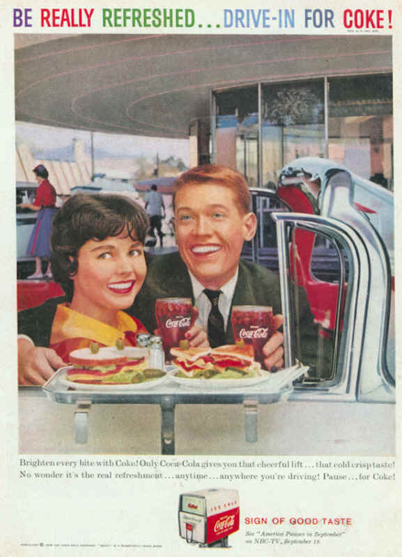 Be really refreshed... Drive-in for Coke 1959