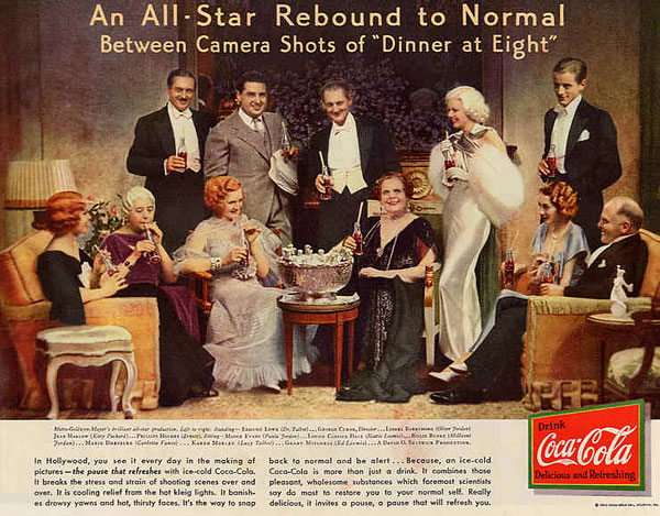 The cast of the movie "Dinner at eight" in Coca Cola advert 1933