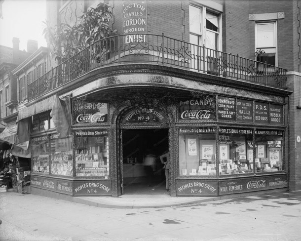 Drug store with Coca-Cola signs 1920