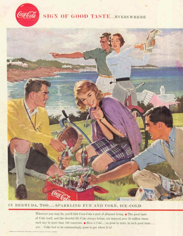 In Bermuda, too... sparkling fun and Coke, ice-cold 1958