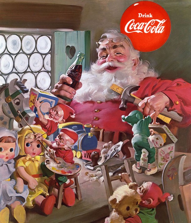 The 1953 Coca-Cola Santa artwork features one of the longest-lasting slogans in Coca-Cola history: The Pause That Refreshes, introduced in 1929. 