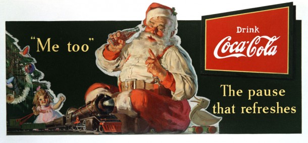 Coca-Cola Santa playing with the toys 1936