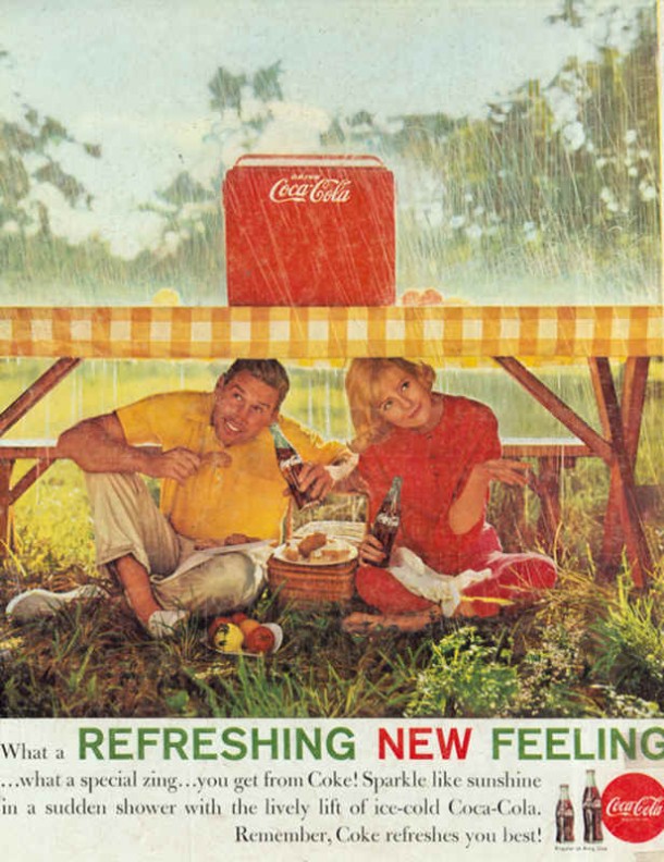 Sparkle like sunshine in a sudden shower with the lively lift of ice-cold Coca-Cola 1961