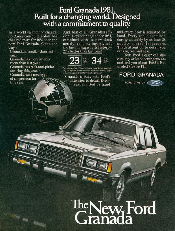 Ford Granada, built for a changing world. Designed with a commitment to quality, 1981