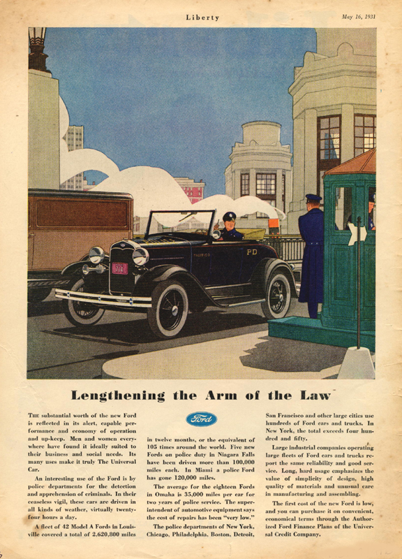 Ford lengthening the arm of the law, 1931