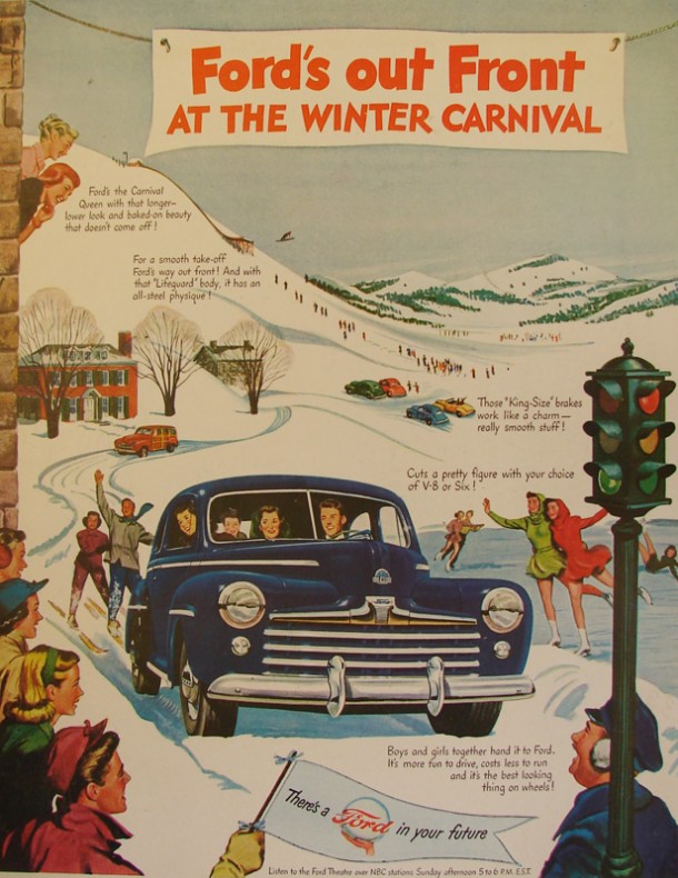 Ford's out front at the winter carnival, 1948