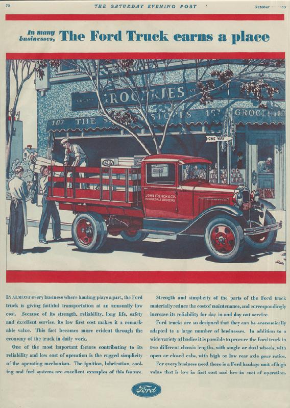 In many businesses, the Ford Truck earns a place, 1930