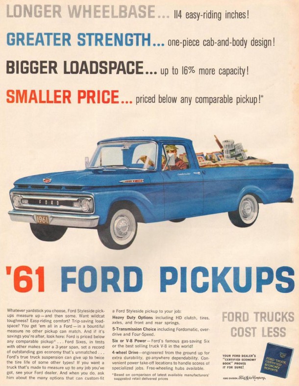 Ford trucks cost less, 1961