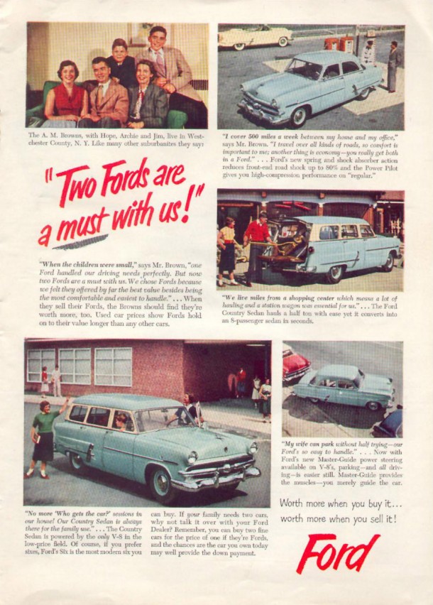 Two Fords are a must with us!, 1953