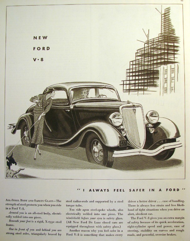 New Ford V8 "I always feel safer in a Ford", 1934