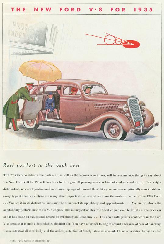 Ford V8 "Real comfort in the back seat", 1935