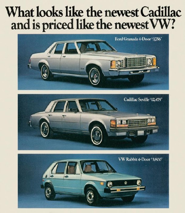 What looks like the newest Cadillac and is priced like the newest VW?, 1975