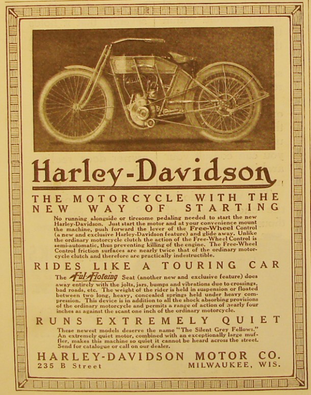 Harley-Dvidson the motorcycle with the new way of starting, 1912