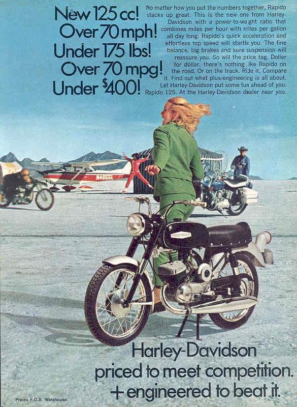 Harley-Davidson priced to meet competition and engineered to beat it, 1968