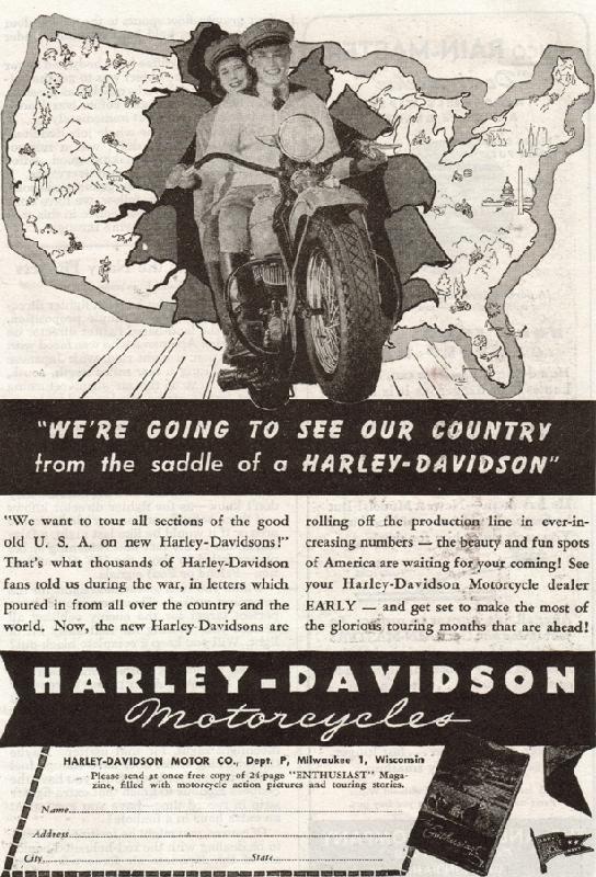 We're going to see our country from the saddle of a Harley-Davidson, 1946