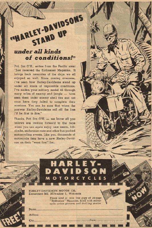 Harley-Davidsons stand up under all kinds of conditions, 1945