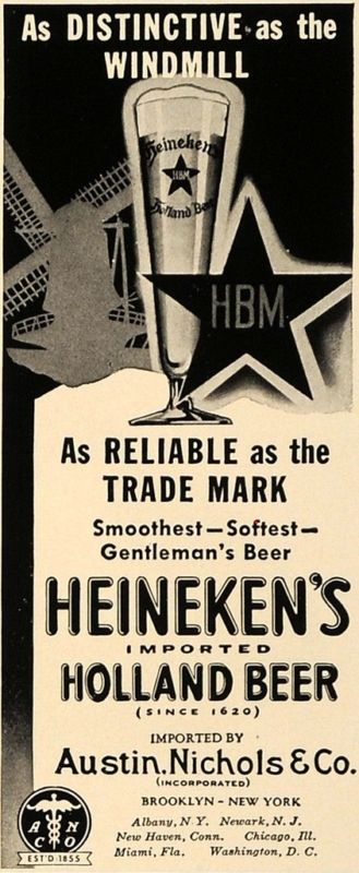 1938 Ad Austin Nichols & Co. Heineken's Holland Beer