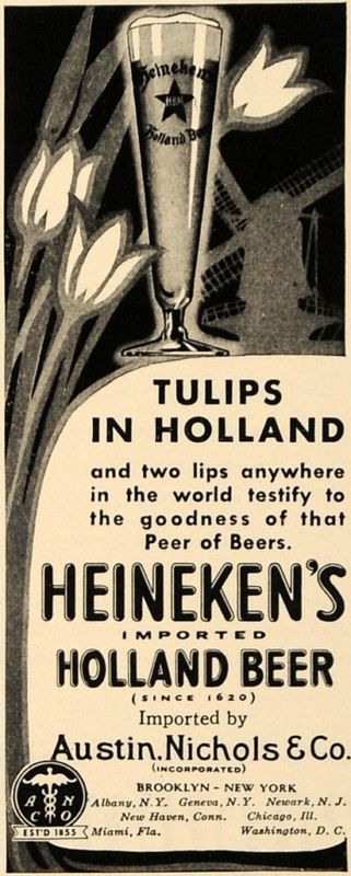 1938 Ad Austin Nichols Heineken's Holland Beer Tulips