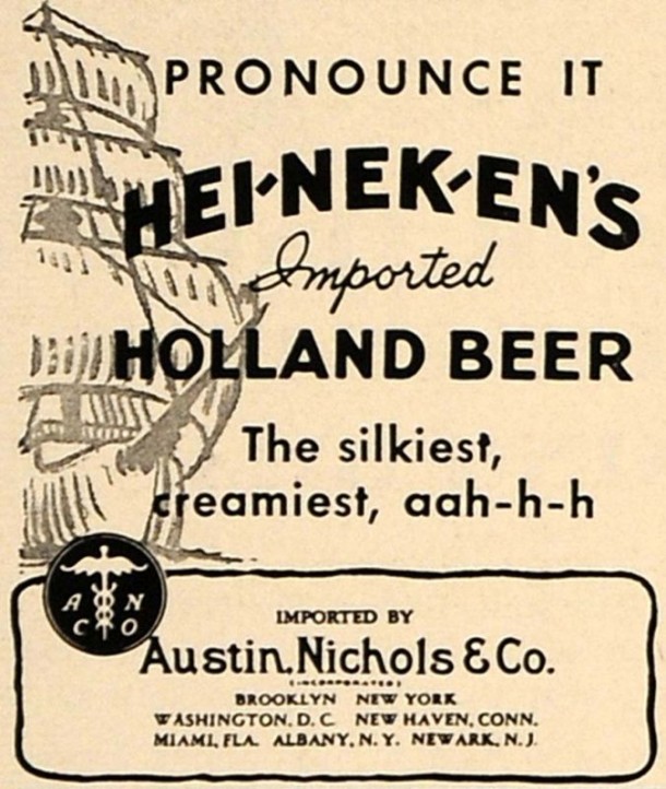 1936 Ad Heineken's Holland Beer Austin Nichols Alcohol