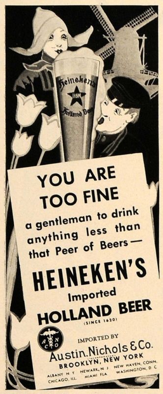 1937 Ad Heineken Holland Beer Austin Nichols Alcohol