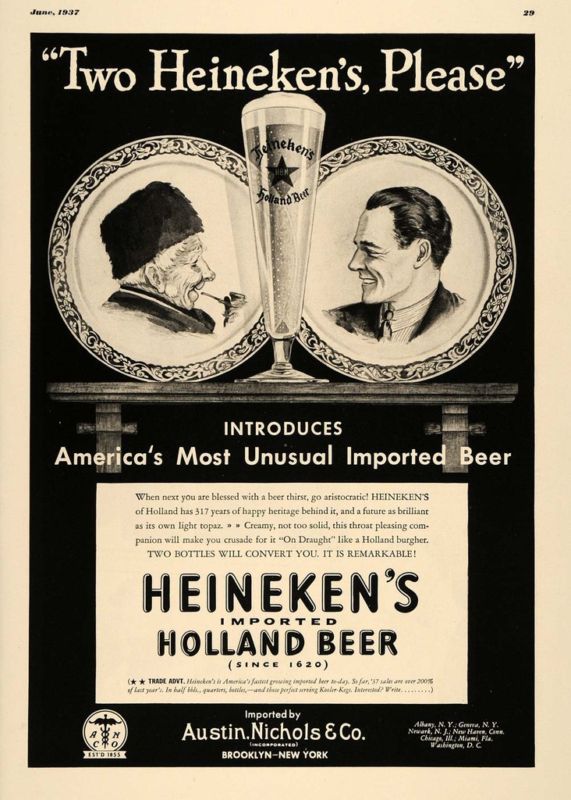 1937 Ad Heineken Imported Holland Beer Gentlemen Austin