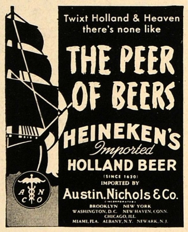 1936 Ad Peer Beer Heineken Holland Austin Nichols Ship