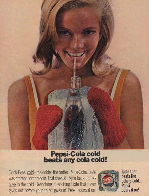 Pepsi-Cola girl drinking ice cold pepsi 1966