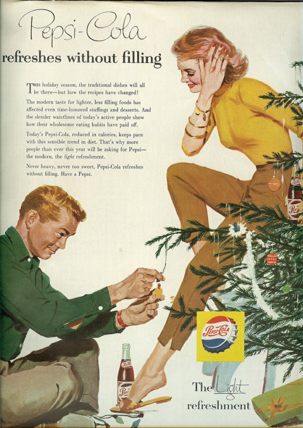 Pepsi Christmas ad "Pepsi-Cola refreshes without filling" 1956