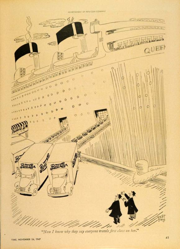 1947 Ad Pepsi Cola Robert Day Cartoon Queen Mary Cruise Ship