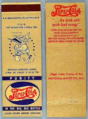 Old Pepsi Cola military insignia matchbook cover WWII