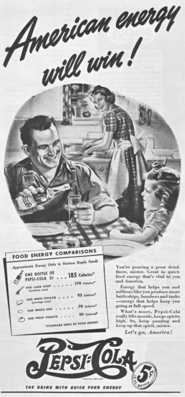 Pepsi-Cola American Energy family in kitchen print ad 1942