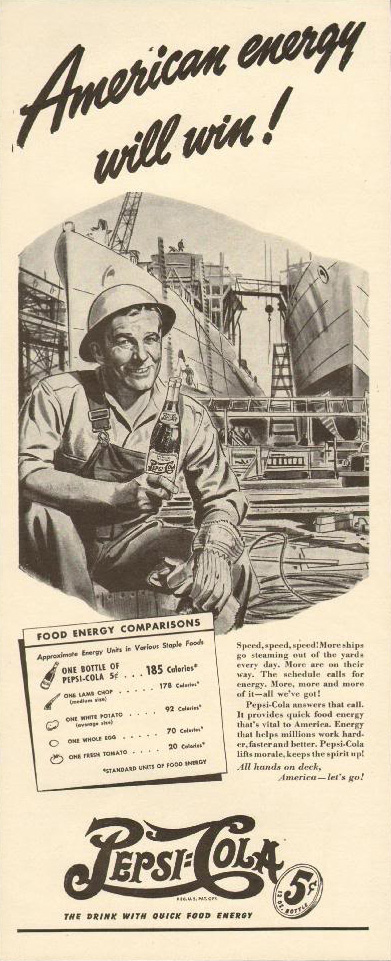 Pepsi-Cola American Energy ship builder print ad 1942